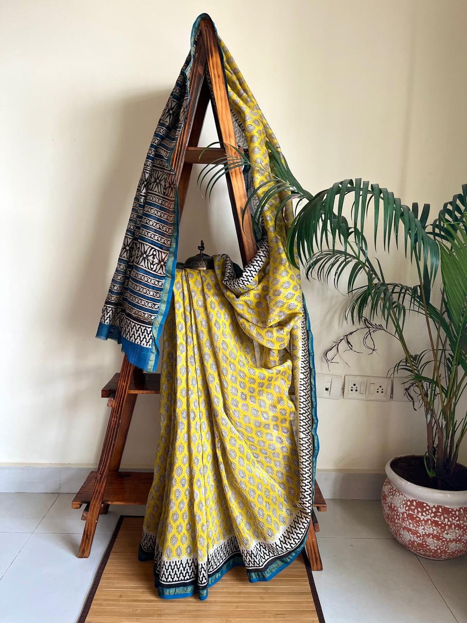 Chanderi Cotton Silk Saree with Handblock Print Saree
