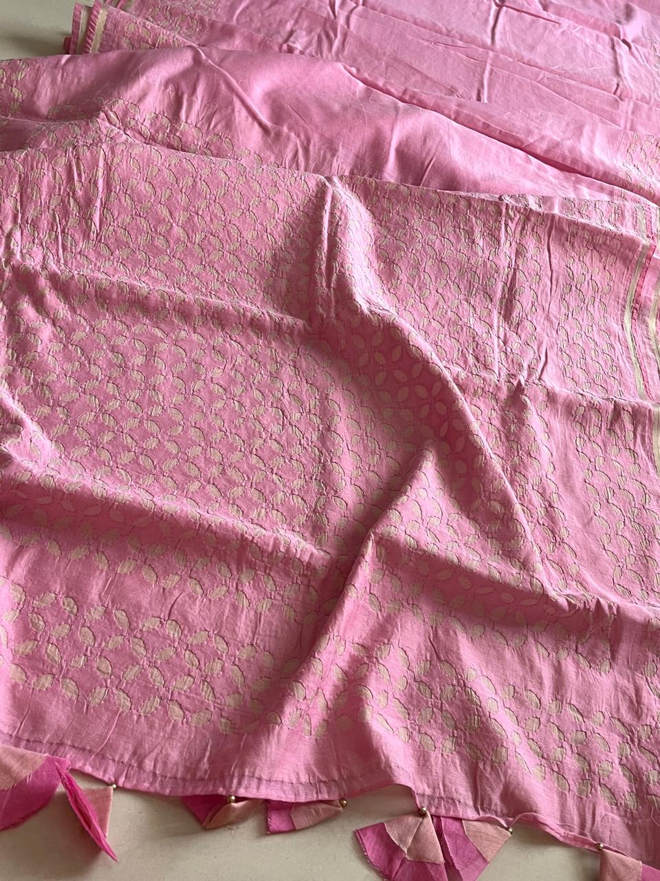 Exclusive Chanderi Handcrafted cutwork Saree - Pink