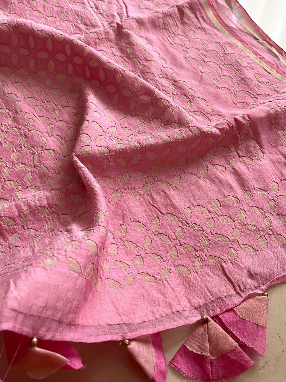 Exclusive Chanderi Handcrafted cutwork Saree - Pink