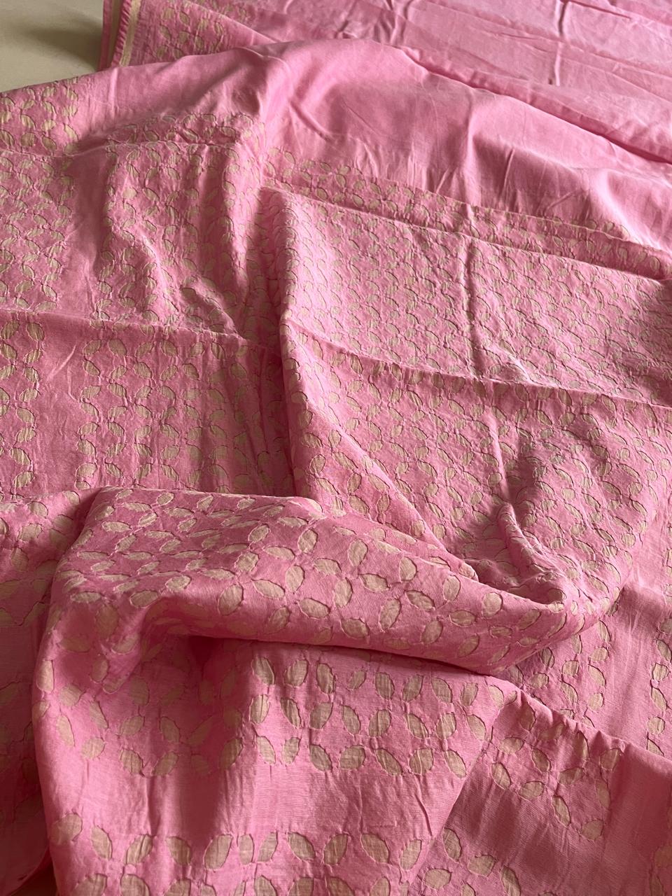 Exclusive Chanderi Handcrafted cutwork Saree - Pink