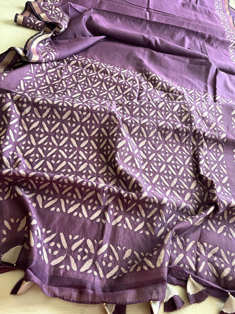 Exclusive Chanderi Handcrafted cutwork Saree - Purple