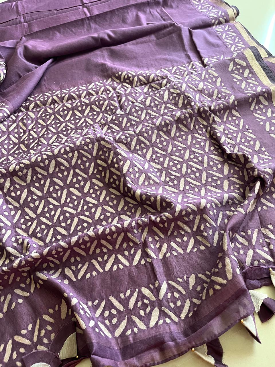 Exclusive Chanderi Handcrafted cutwork Saree - Purple