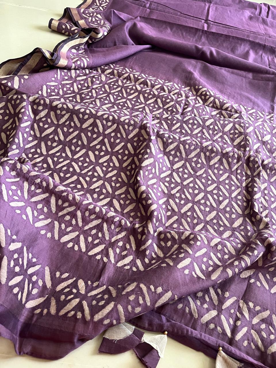 Exclusive Chanderi Handcrafted cutwork Saree - Purple