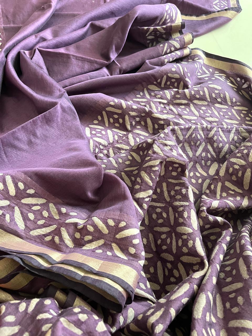 Exclusive Chanderi Handcrafted cutwork Saree - Purple
