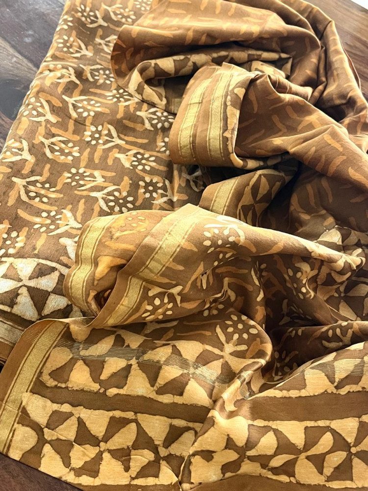 Image of Chanderi 3 piece Dabu Handblock Print Suit - Amber Yellow