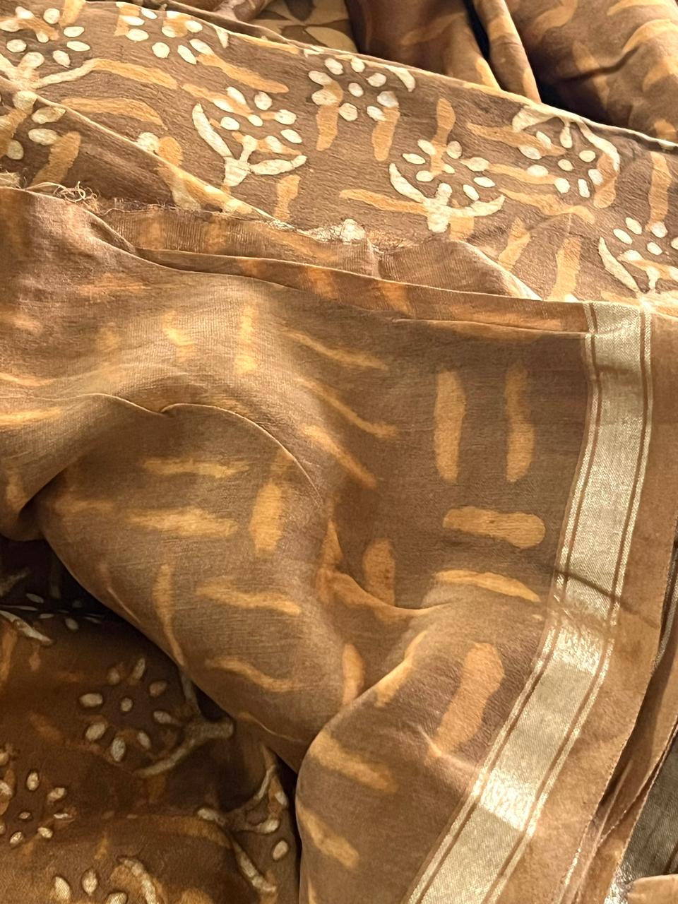 Chanderi 3 piece Dabu Handblock Print Suit - Amber Yellow