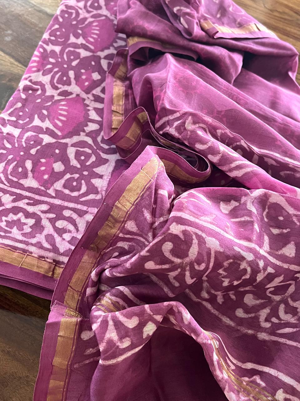 Chanderi 3 piece Dabu Handblock Print Suit - Pink