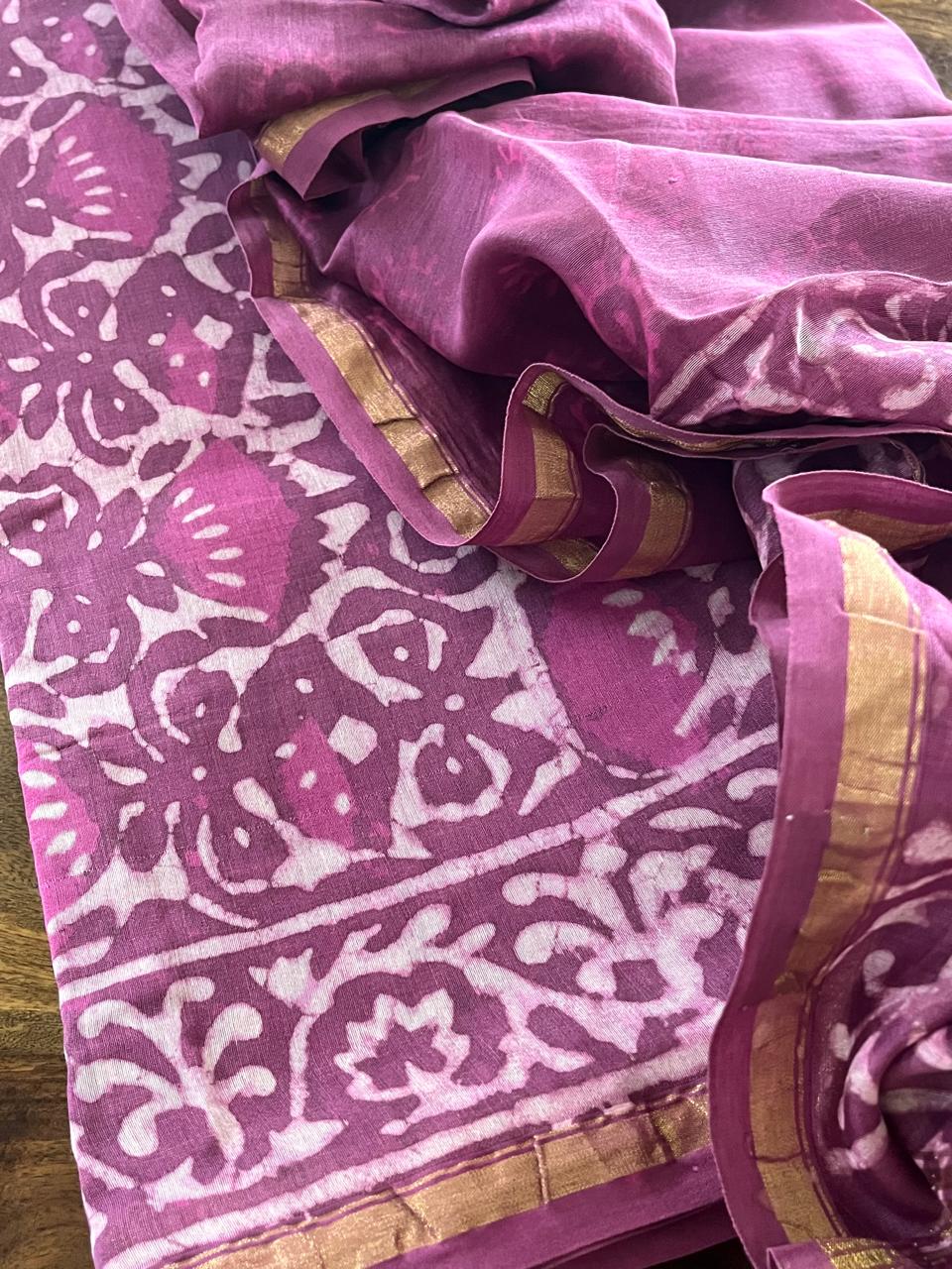 Chanderi 3 piece Dabu Handblock Print Suit - Pink