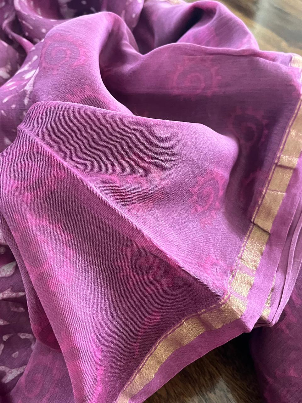 Chanderi 3 piece Dabu Handblock Print Suit - Pink