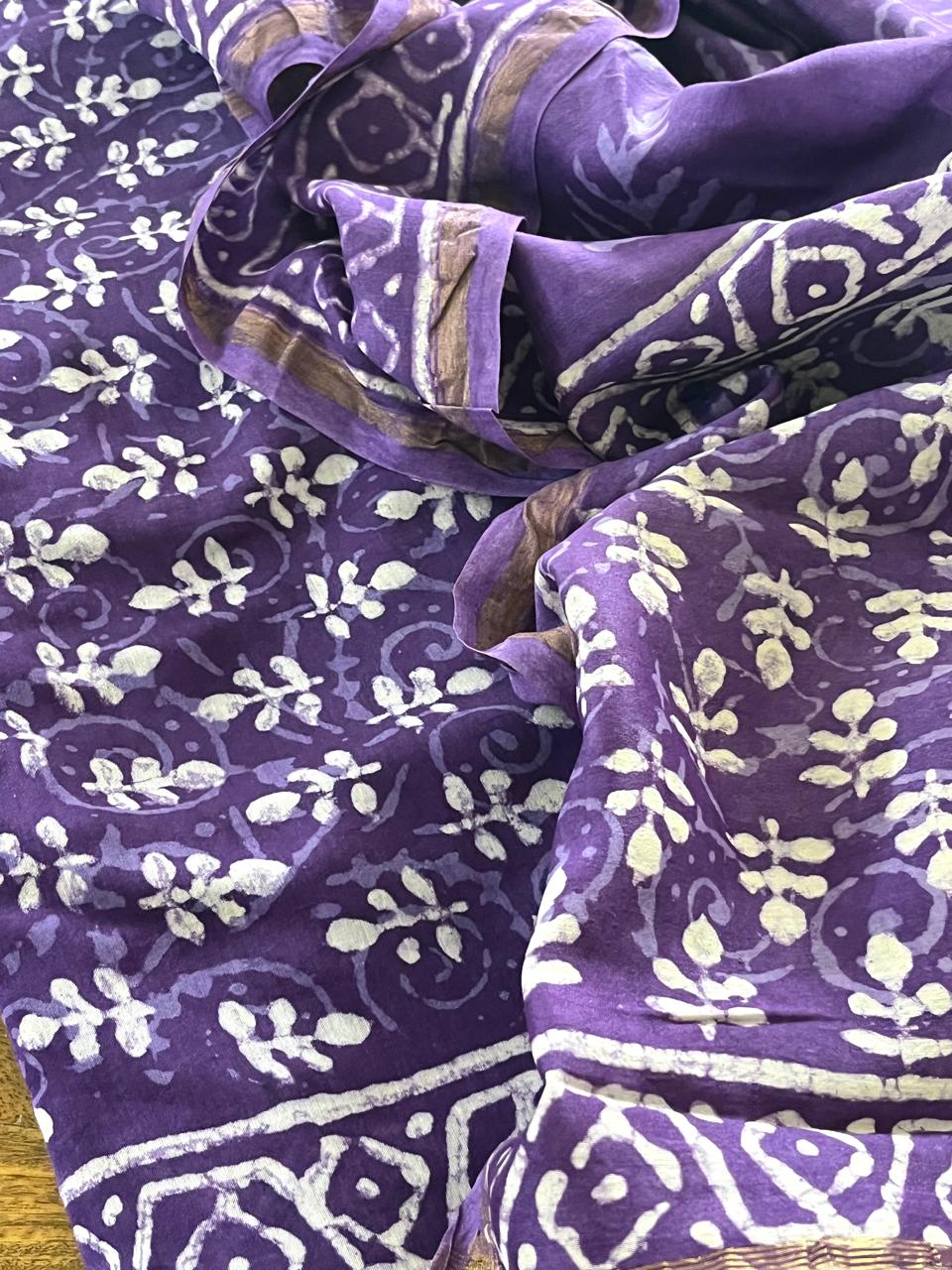 Chanderi 3 piece Dabu Handblock Print Suit - Purple