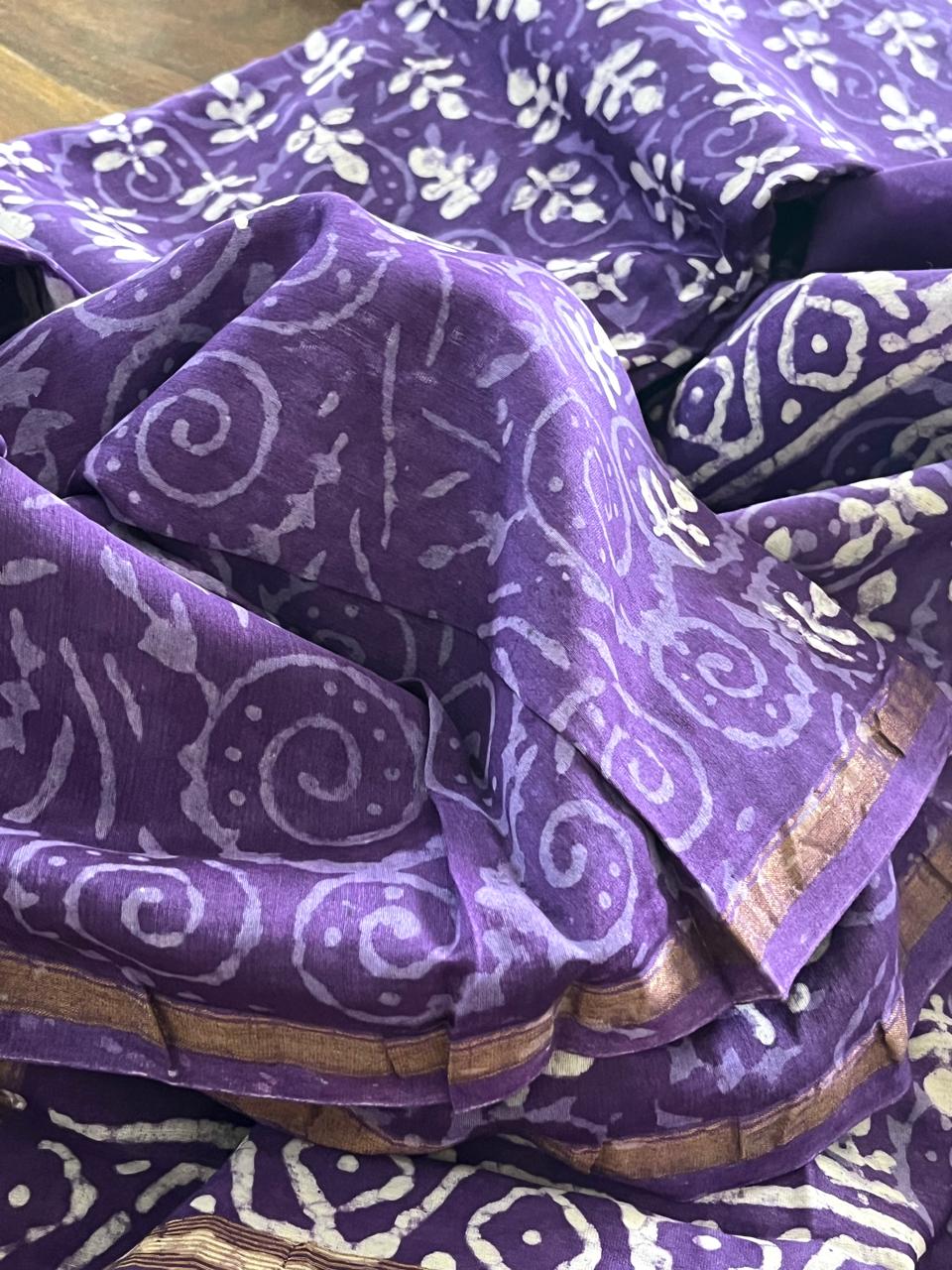 Chanderi 3 piece Dabu Handblock Print Suit - Purple