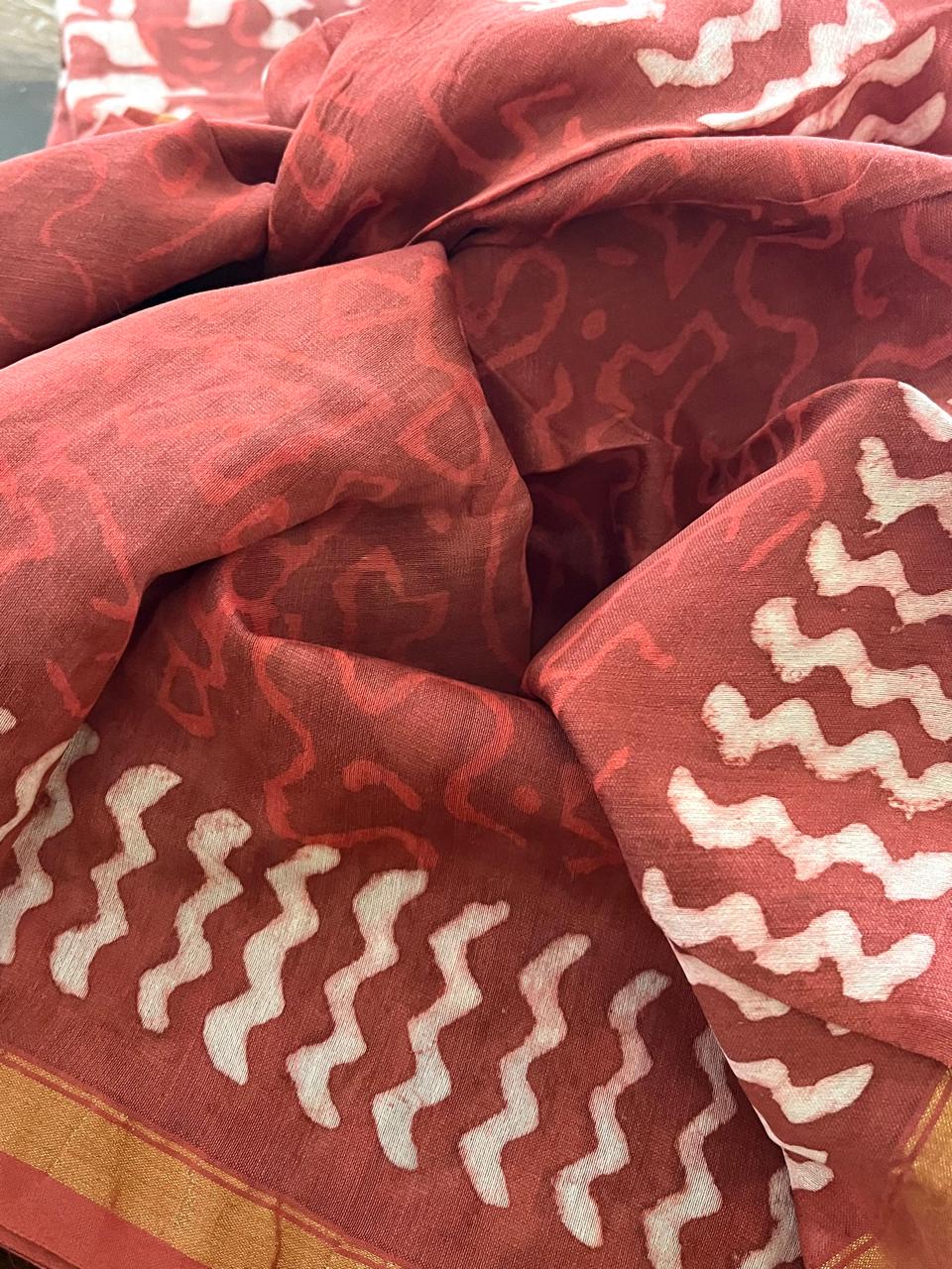 Chanderi 3 piece Dabu Handblock Print Suit - Red