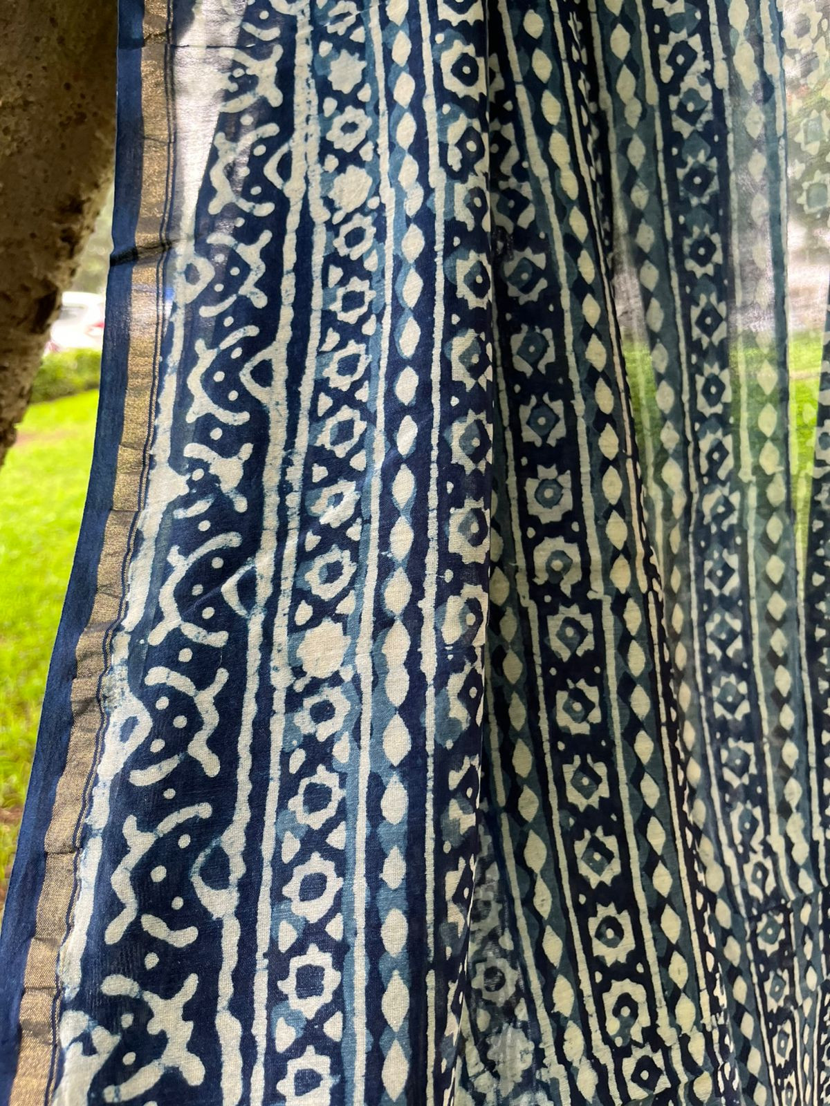 Chanderi Dupatta with Dabu Handblock print done in Indigo dye