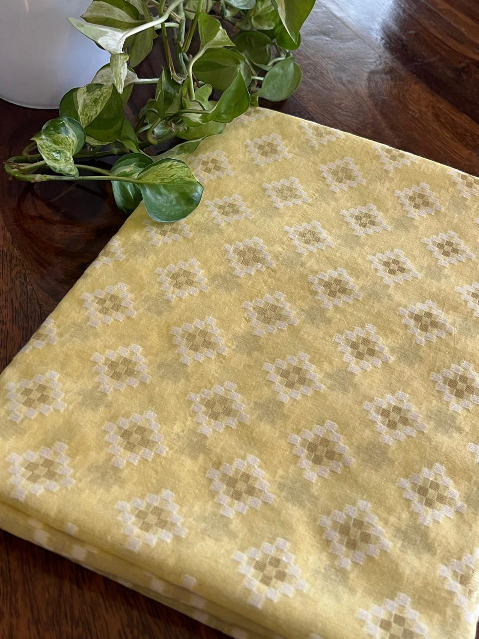 Chanderi Handwoven Banarasi Kurta with Buttis - Butter Cream Yellow