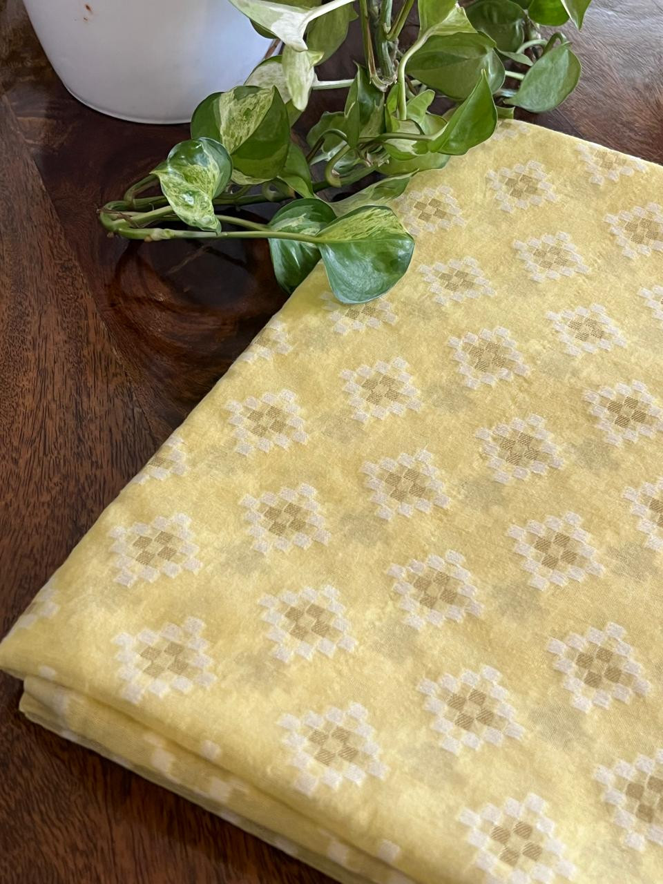 Chanderi Handwoven Banarasi Kurta with Buttis - Butter Cream Yellow