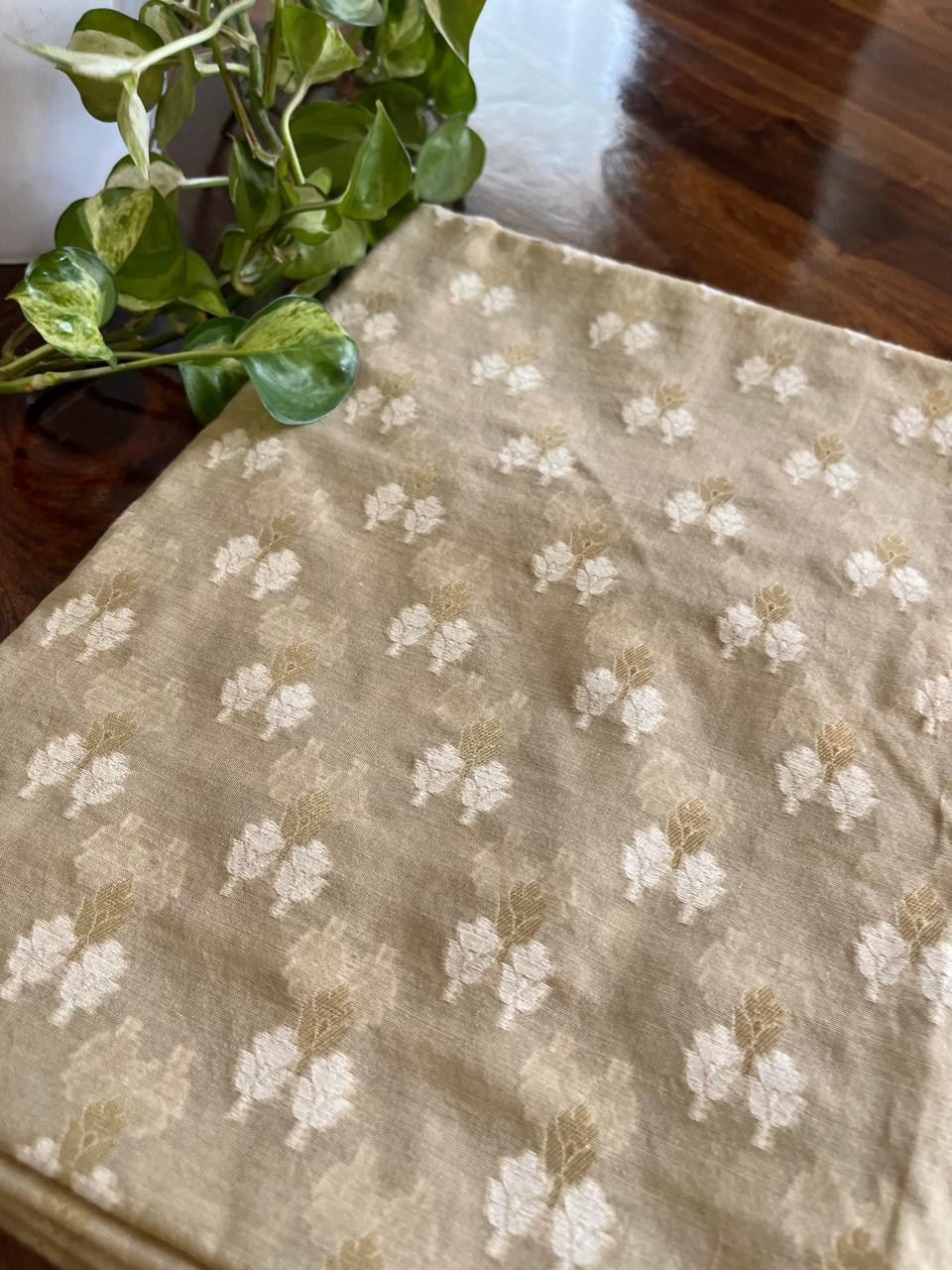 Chanderi Handwoven Banarasi Kurta with Buttis - Dark Beige