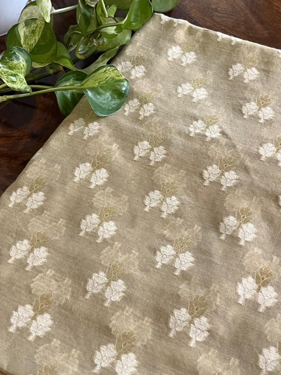 Chanderi Handwoven Banarasi Kurta with Buttis - Dark Beige