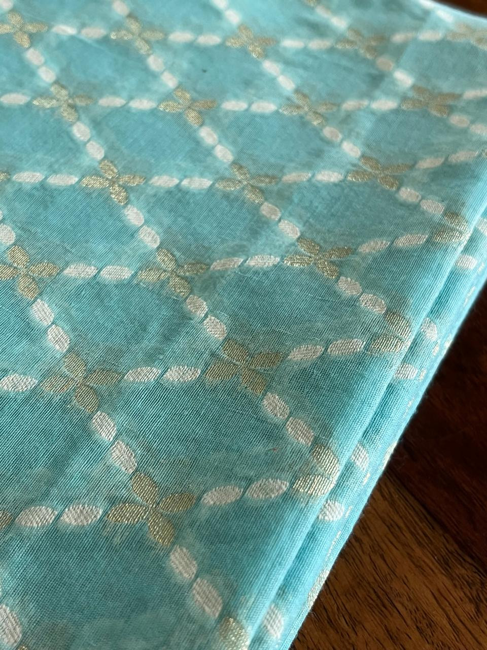 Chanderi Handwoven Banarasi Kurta with Buttis - Sky Blue