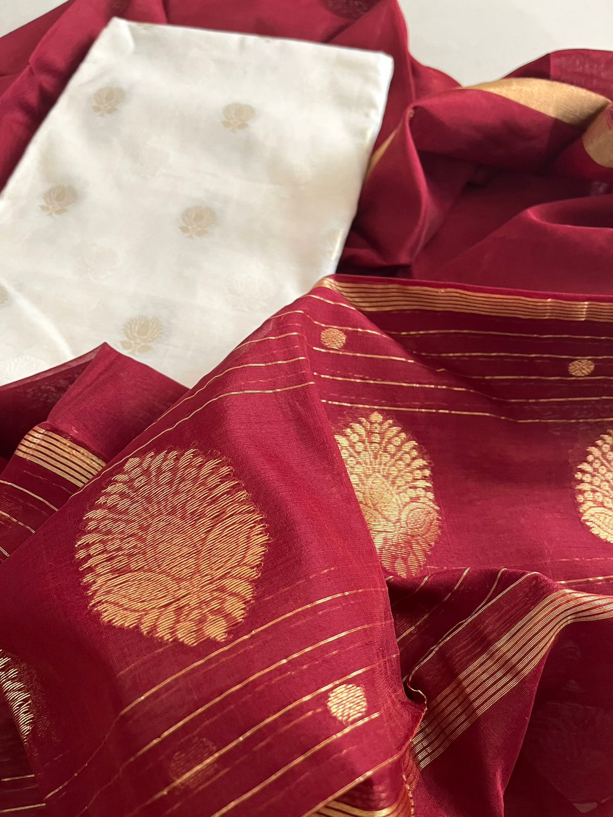 Pure Chanderi Charm - Chanderi Silk Handwoven Dupatta with Zari Butti with Chanderi Cotton Silk Kurta - Maroon