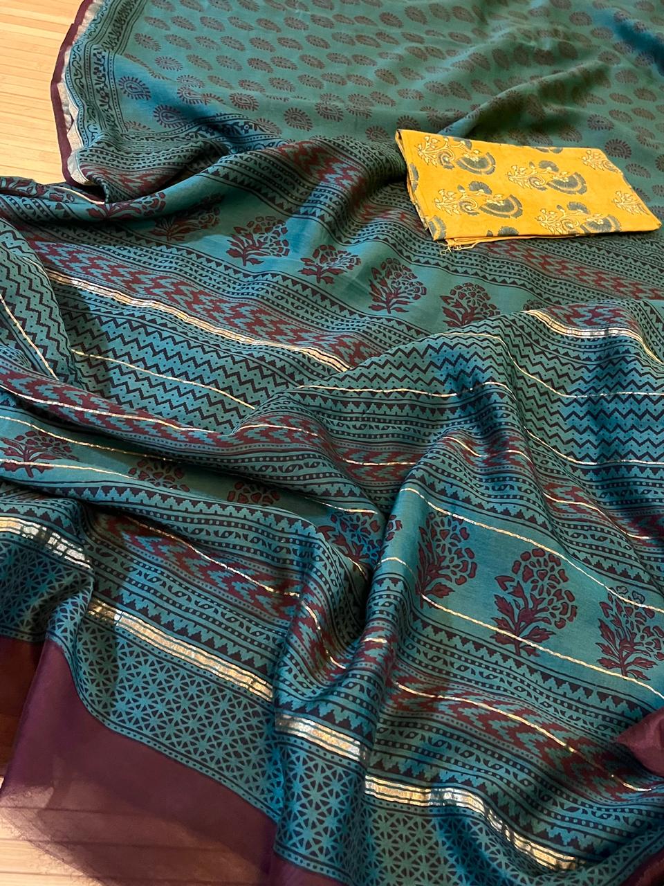 Chanderi Silk Cotton Saree with Traditional Bagh Hand Block Print - Green