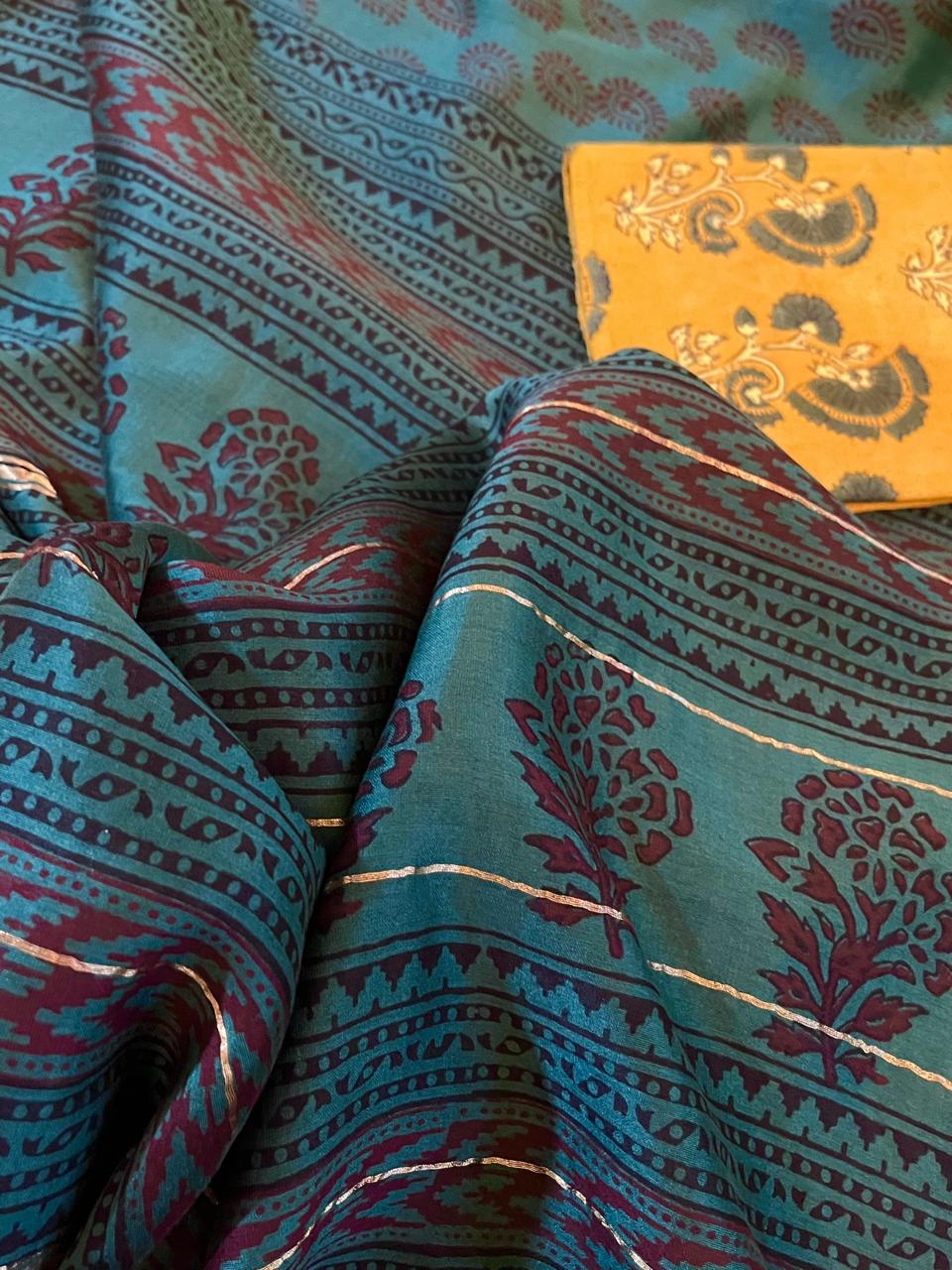 Chanderi Silk Cotton Saree with Traditional Bagh Hand Block Print - Green