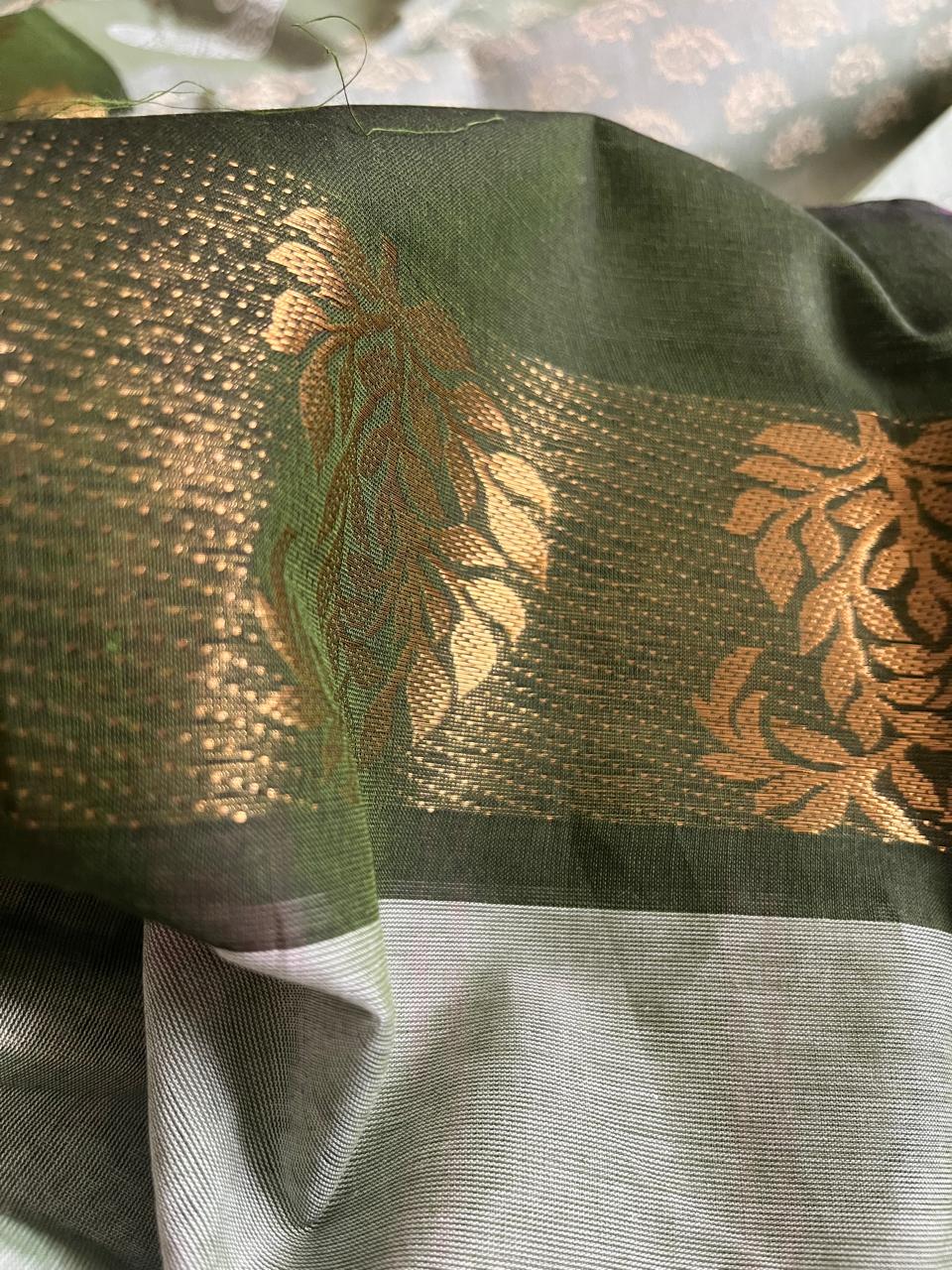 Chettinad Cotton Saree with Resham Border and Handblock Print