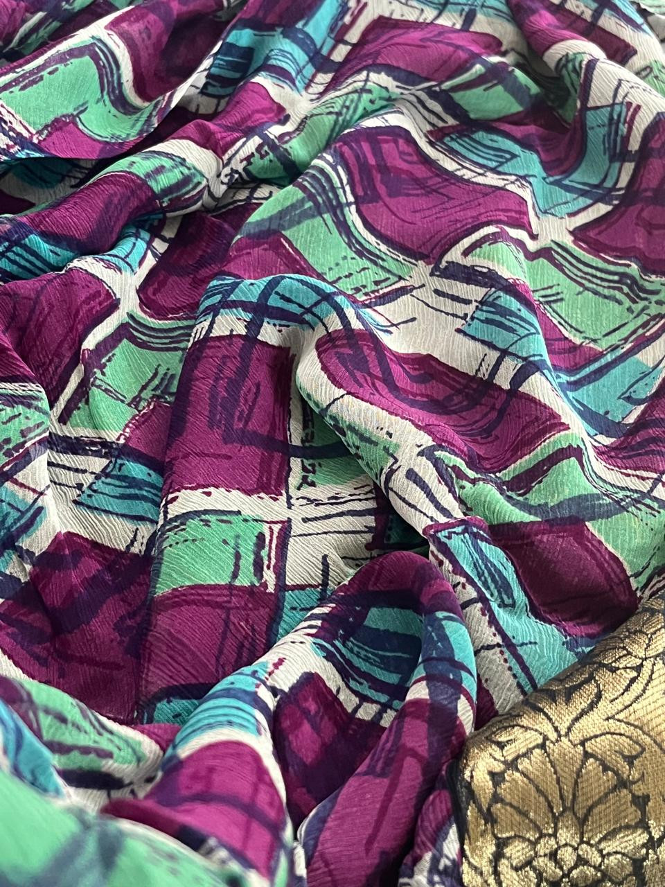 Chiffon Digital Geometric Print Saree - Purple