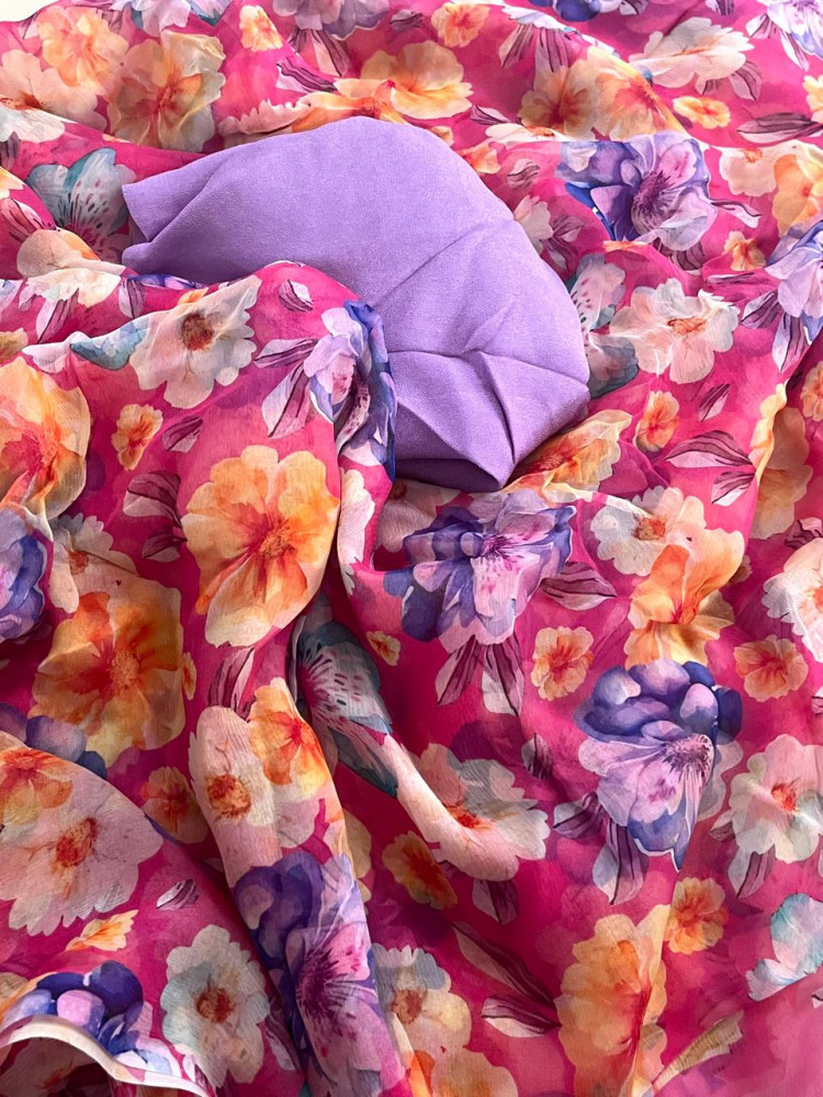 Image of Chiffon Floral Digital Print Saree