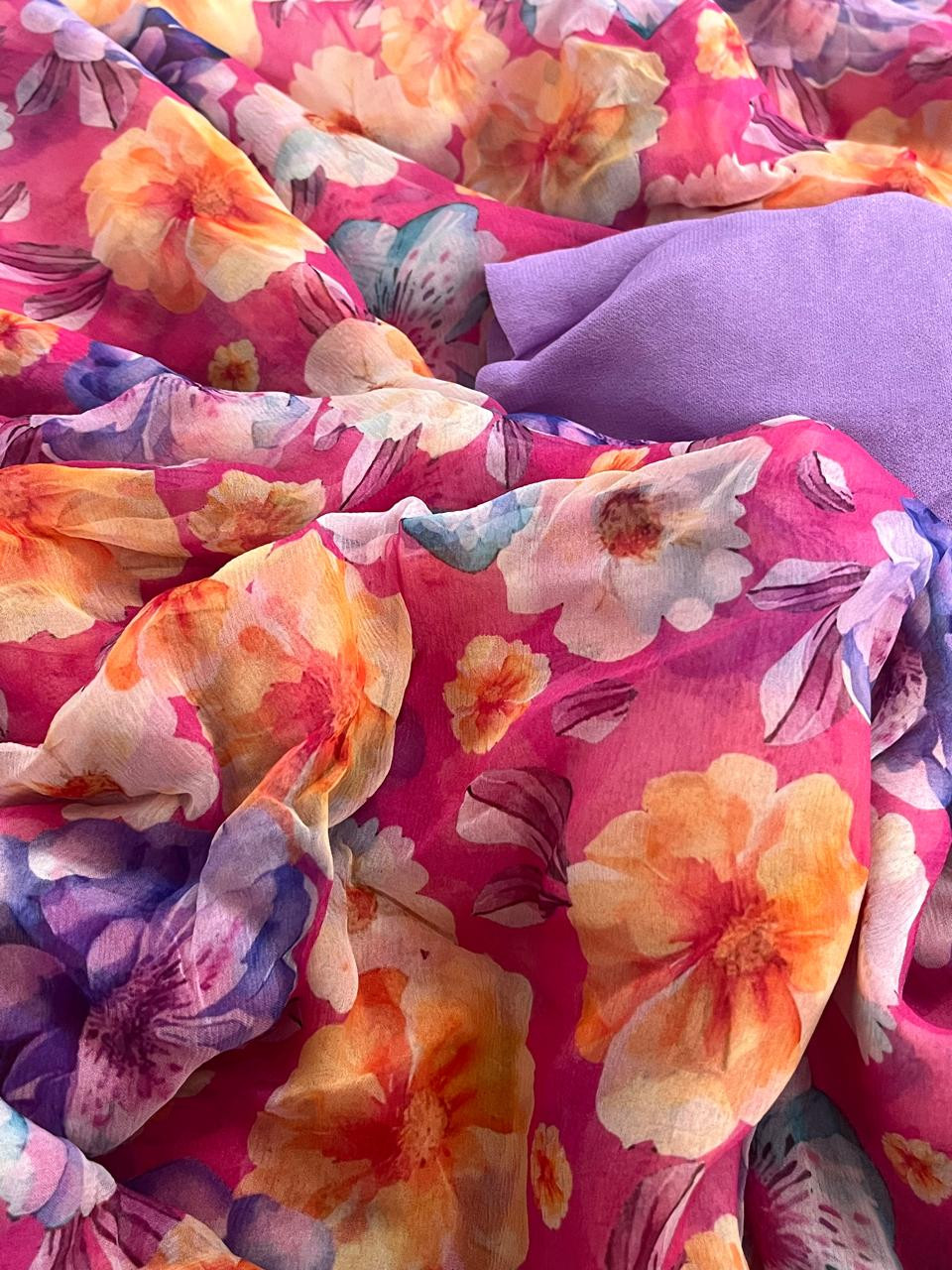 Chiffon Floral Digital Print Saree