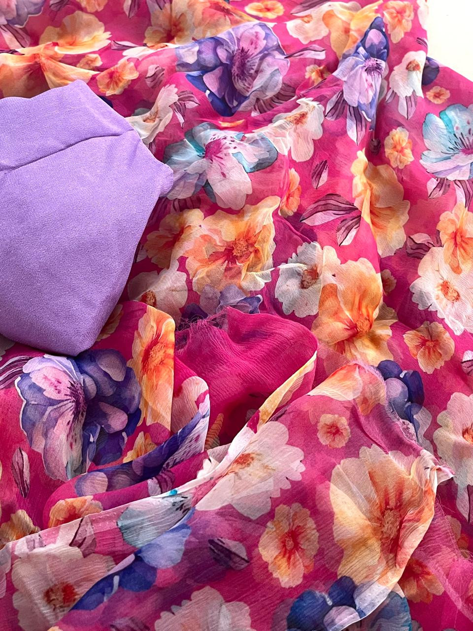 Chiffon Floral Digital Print Saree