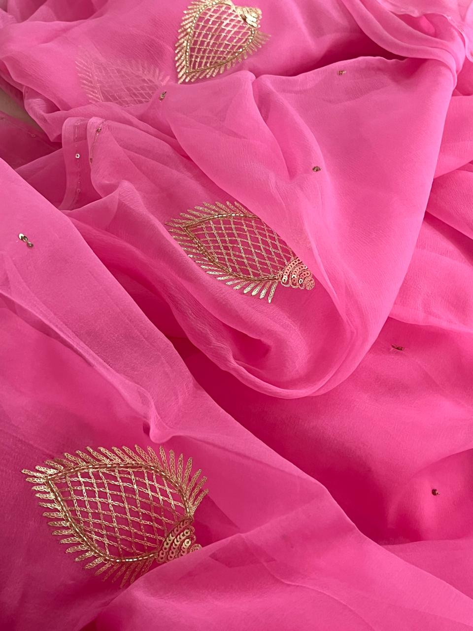 Pure Chiffon Emboridery Saree - Pink