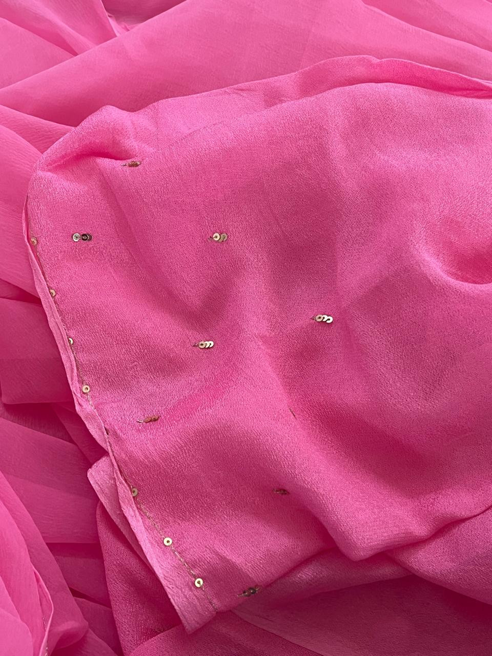 Pure Chiffon Emboridery Saree - Pink
