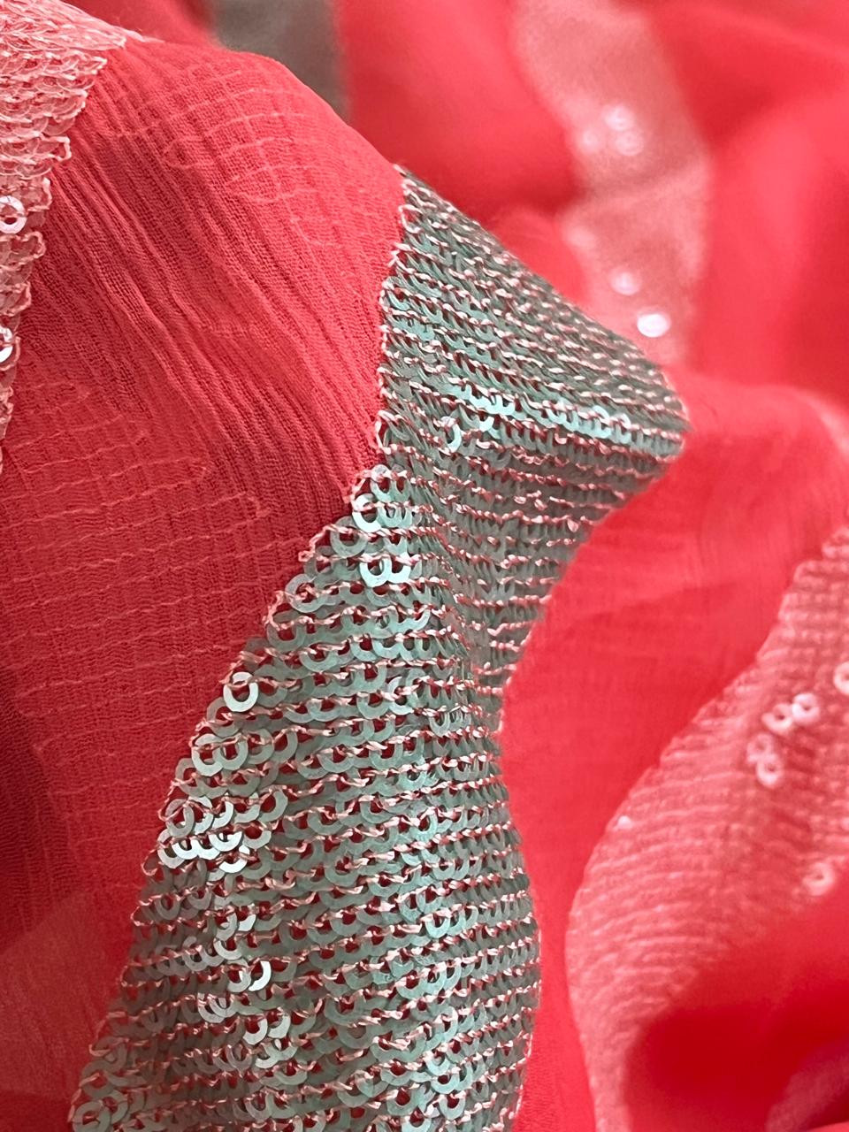 Pure Chiffon Sequin Work Saree - Peachish Pink