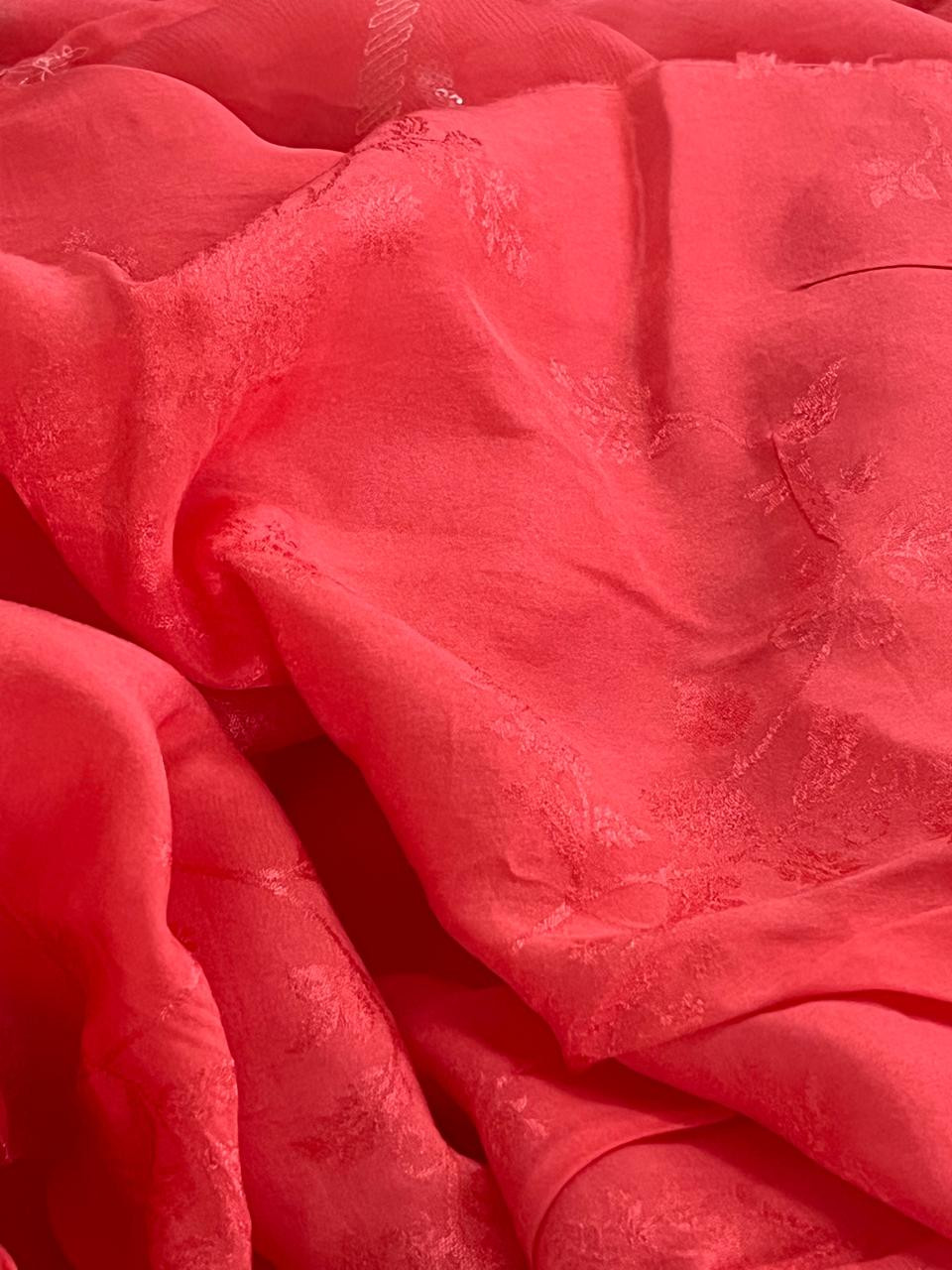 Pure Chiffon Sequin Work Saree - Peachish Pink