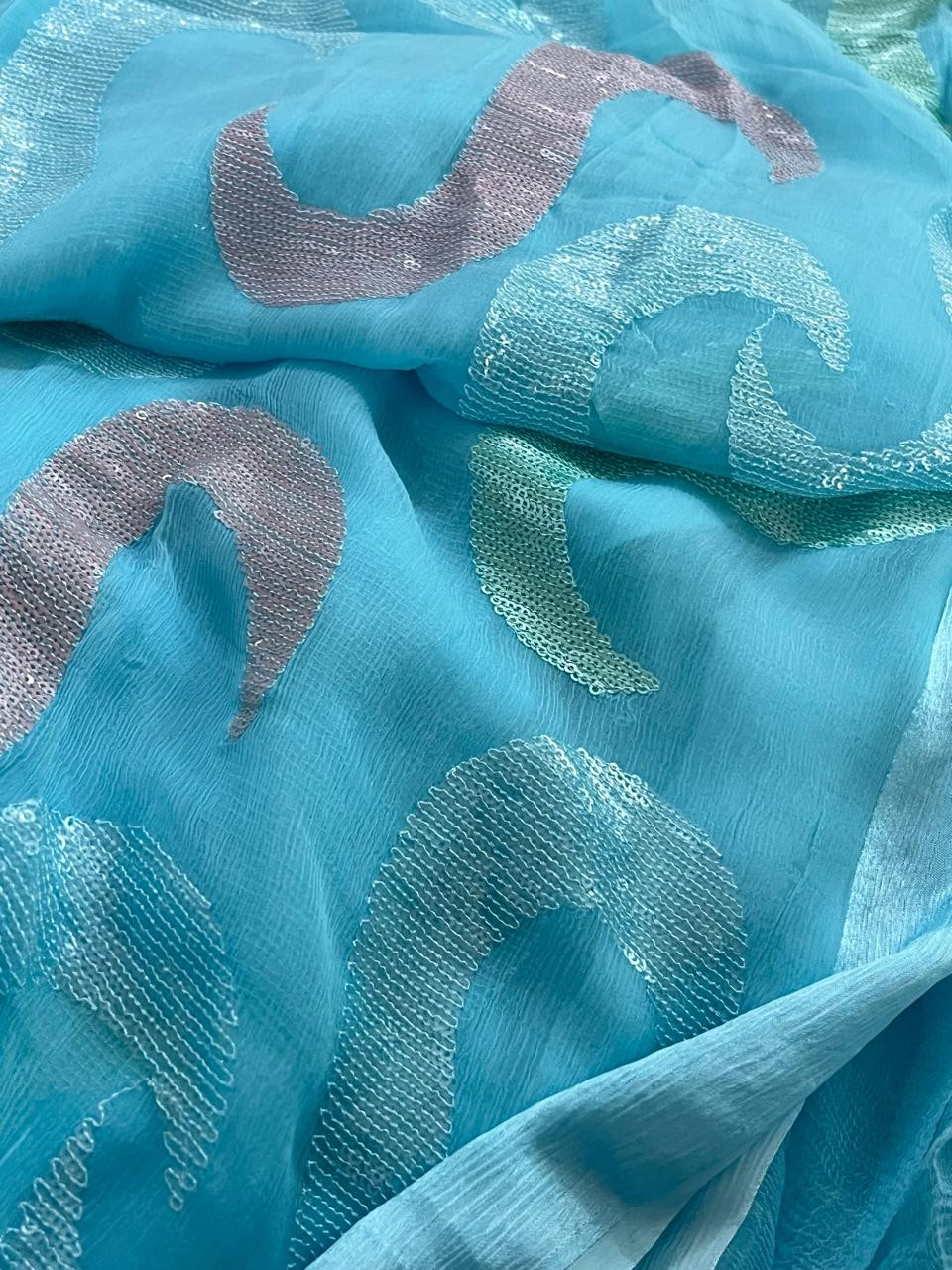 Pure Chiffon Sequin Work Saree - Blue