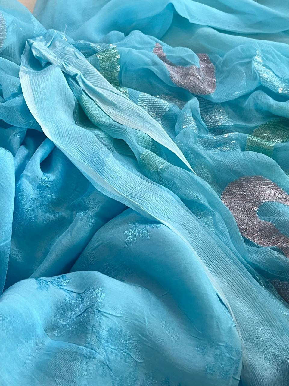 Pure Chiffon Sequin Work Saree - Blue