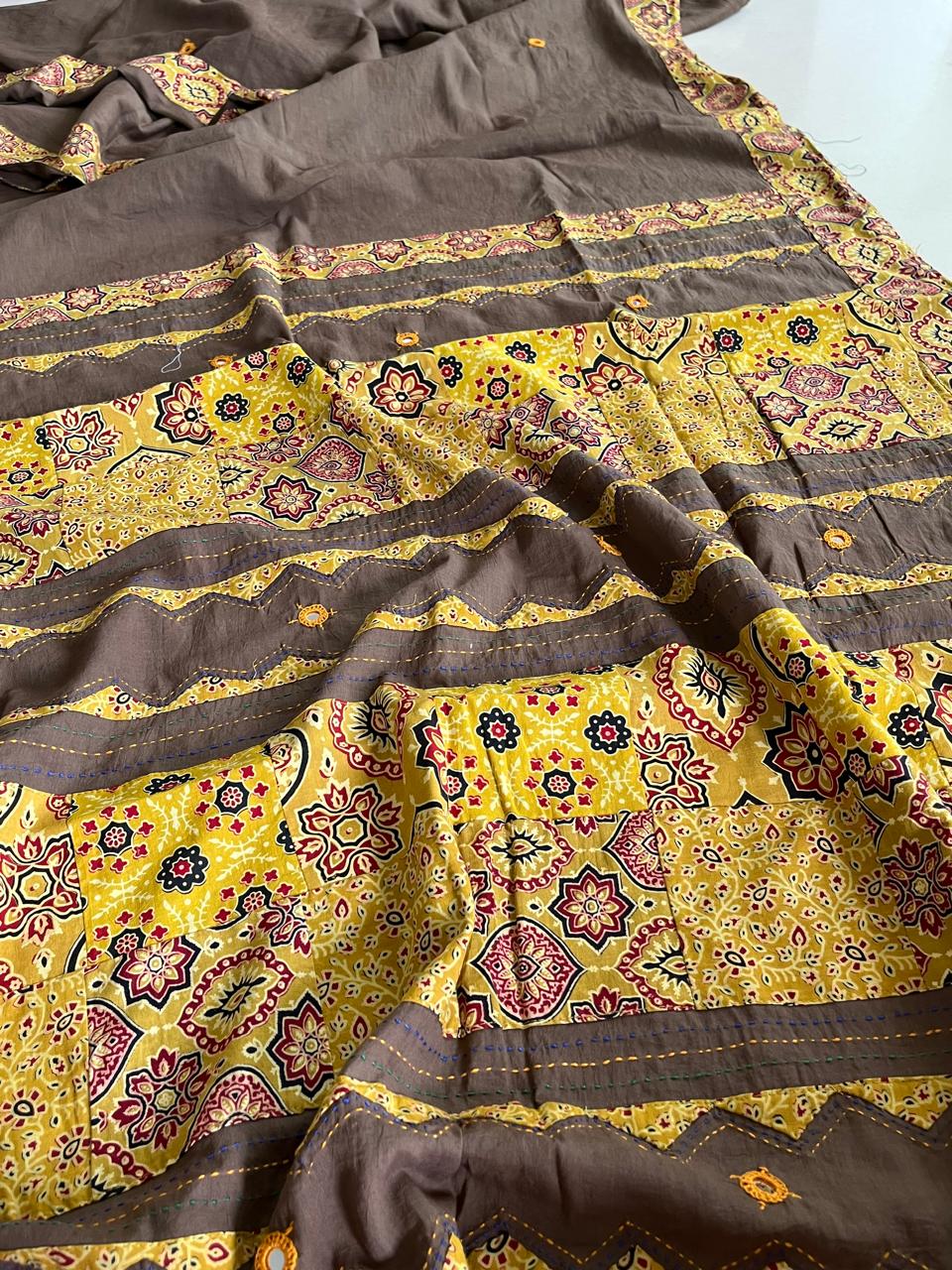 Pure Cotton Saree with Ajrakh work