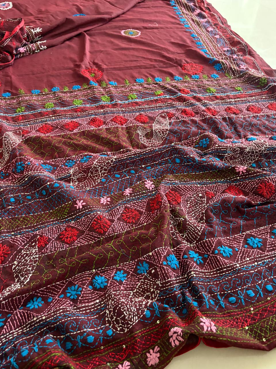 100 Cotton Lambani Inspired Embroidered Saree Brown
