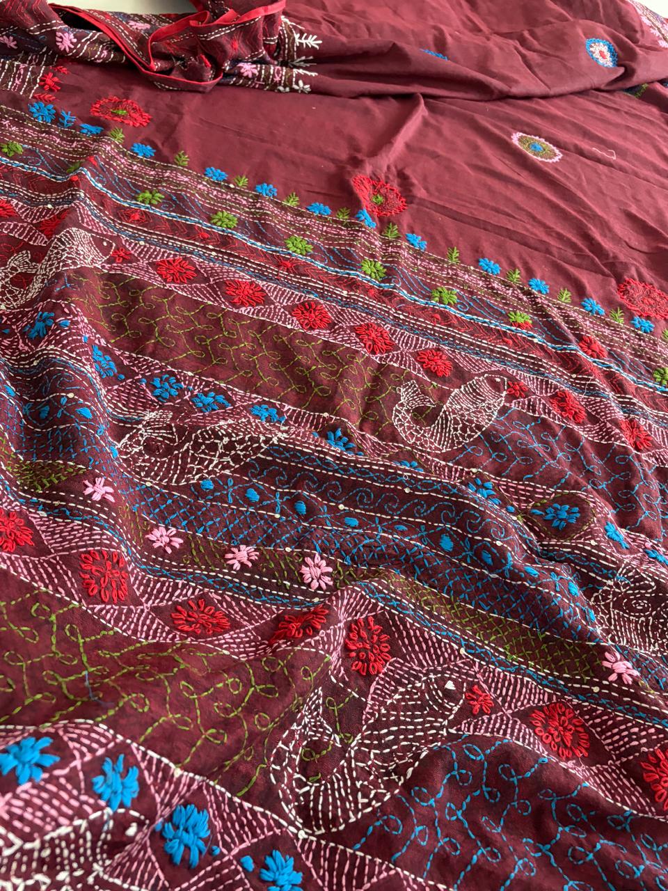 100 Cotton Lambani Inspired Embroidered Saree Brown
