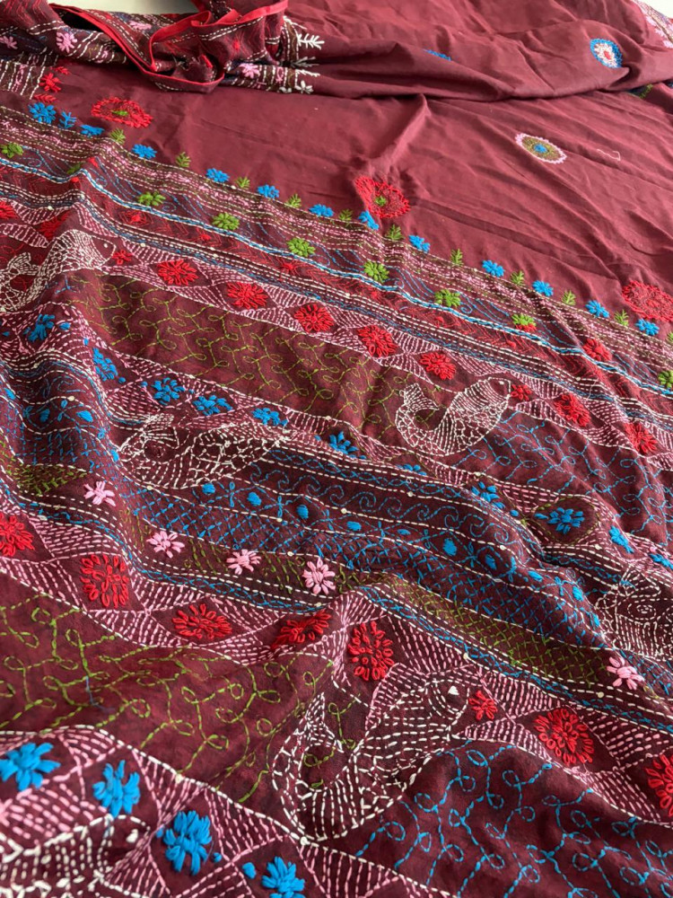 Image of 100% Cotton Lambani Inspired Embroidered Saree – Brown