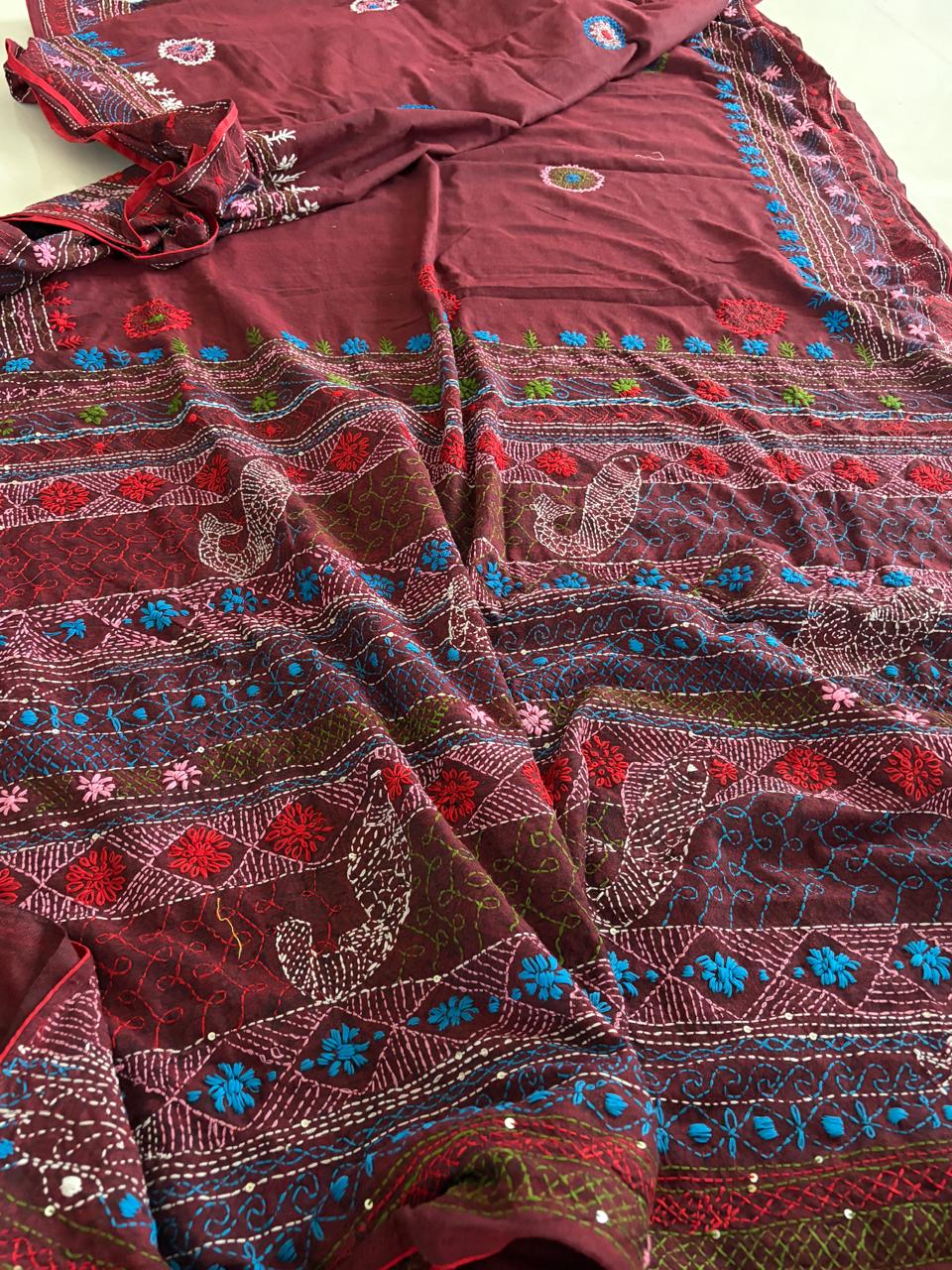 100 Cotton Lambani Inspired Embroidered Saree Brown