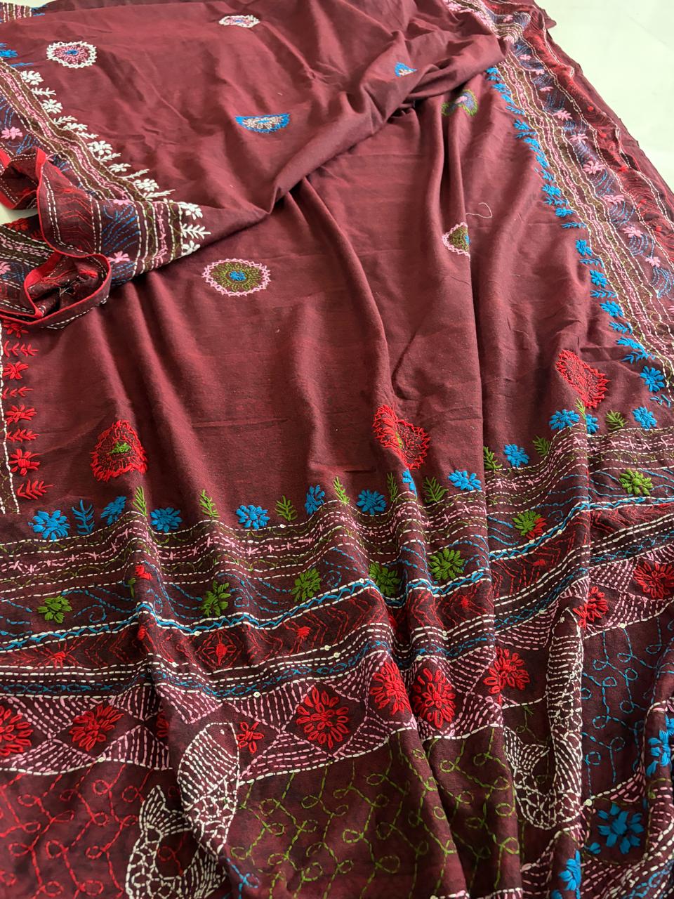 100 Cotton Lambani Inspired Embroidered Saree Brown