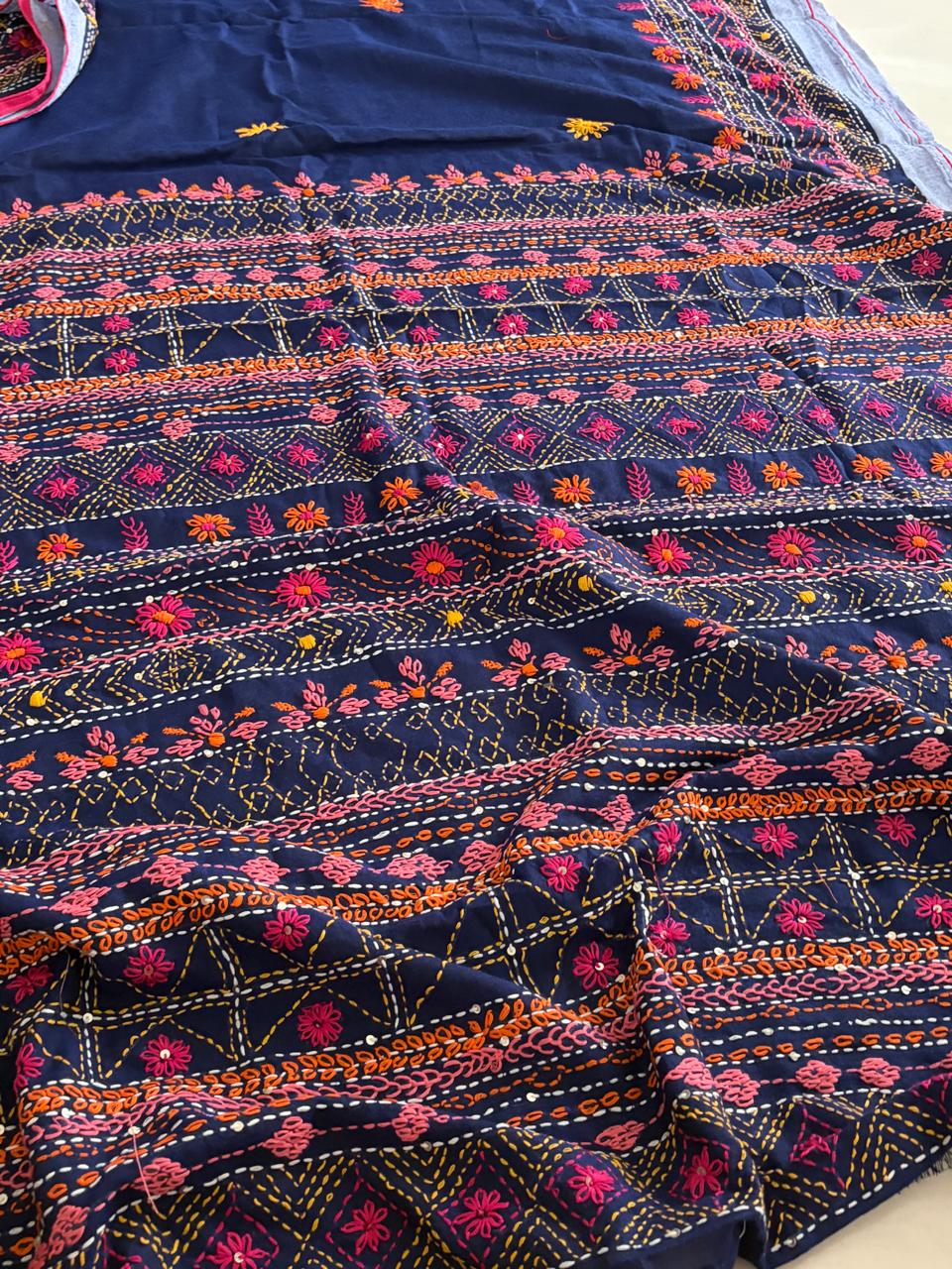 100 Cotton Lambani Inspired Embroidered Saree Navy Blue