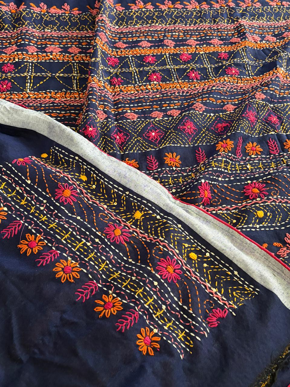 100 Cotton Lambani Inspired Embroidered Saree Navy Blue
