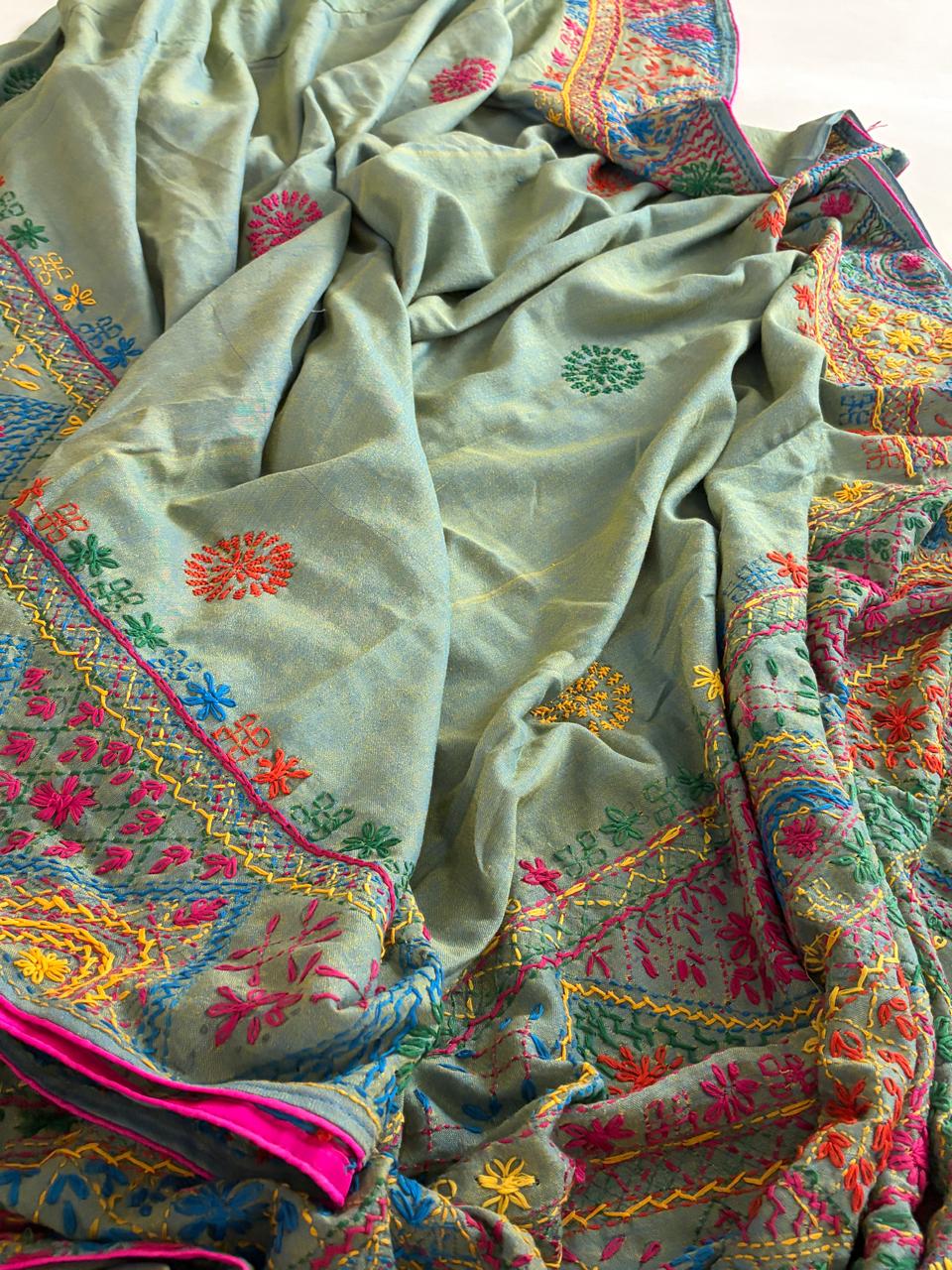 100 Cotton Lambani Inspired Embroidered Saree Sea Green
