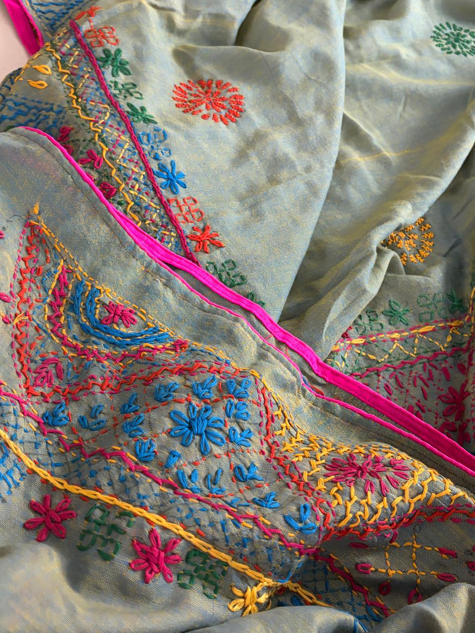 100 Cotton Lambani Inspired Embroidered Saree Sea Green