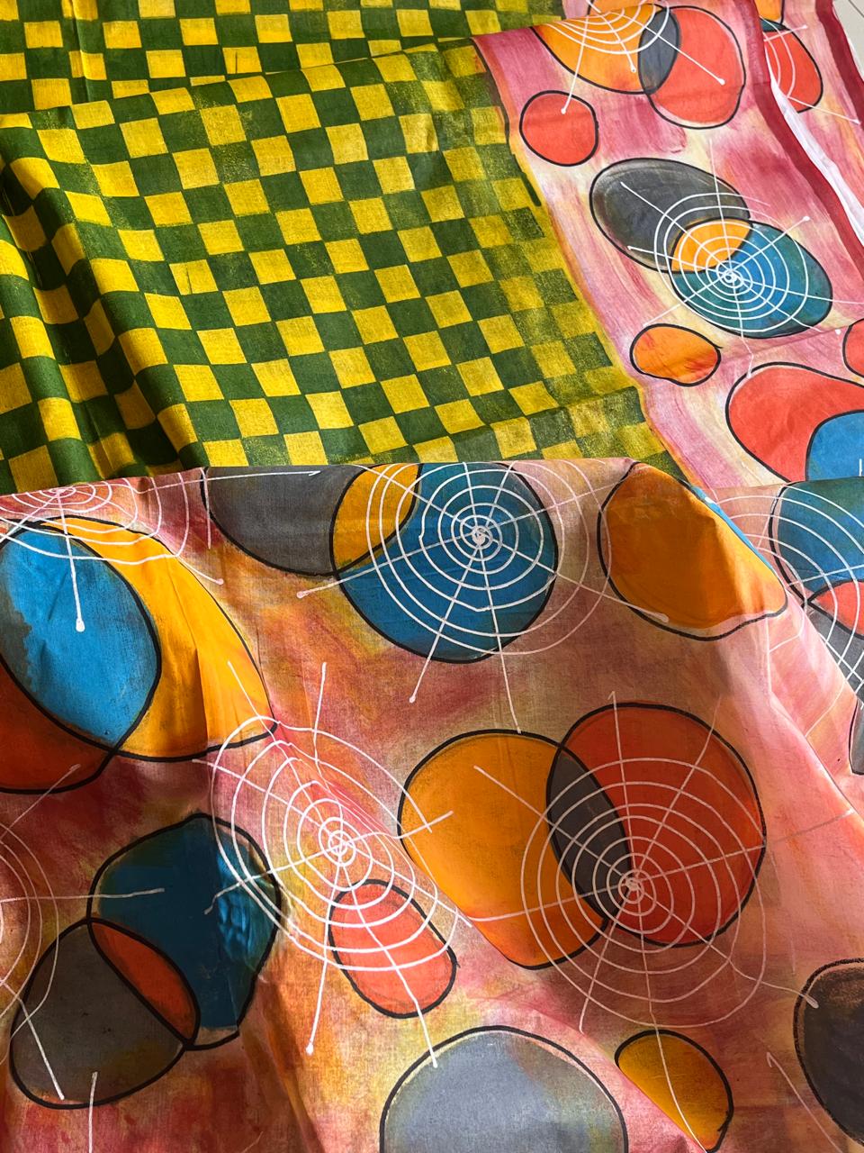 Pure Cotton Handwoven Saree with Handpaint - Durga Pooja Special