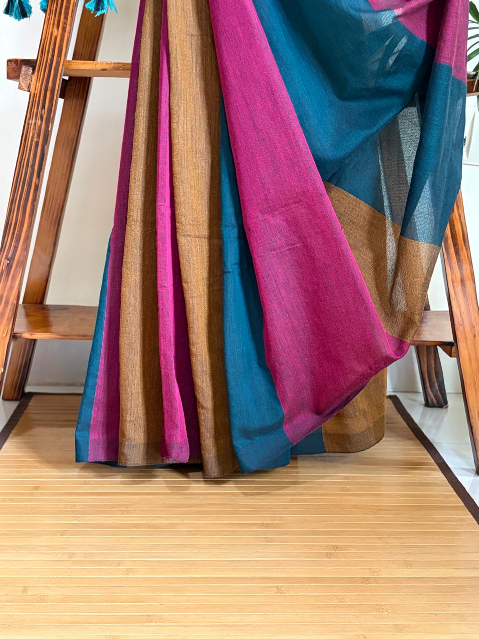 Multicolour Woven Cotton Saree with Tassels