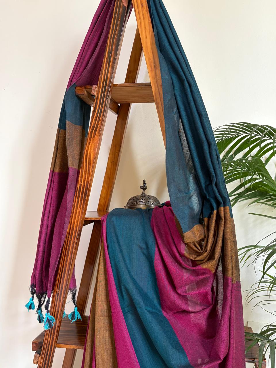 Multicolour Woven Cotton Saree with Tassels