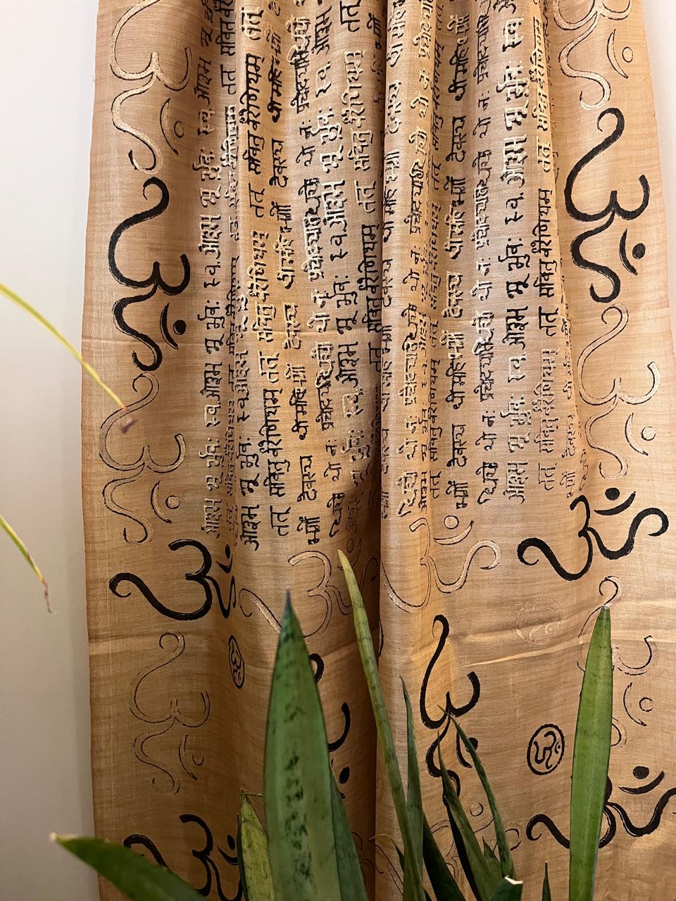 Beautiful Handblock Printed Dupatta - Gayatri Mantra and Om print - Beige